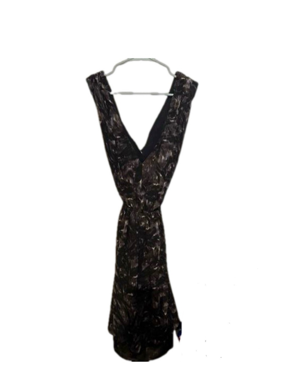 MM Couture Black and Brown Floral V-Neck Dress